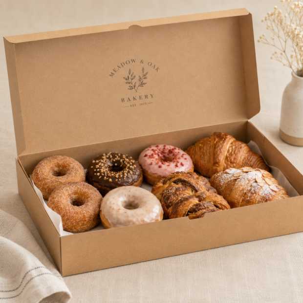 Custom tall kraft cake box with a generic bakery logo - custom bakery boxes for holiday bakery orders