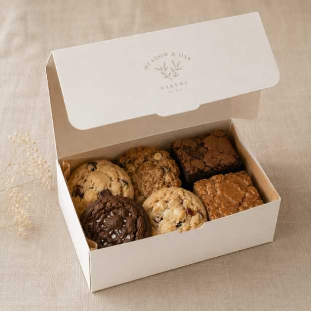 Custom-printed kraft cookie box with tuck-top lid