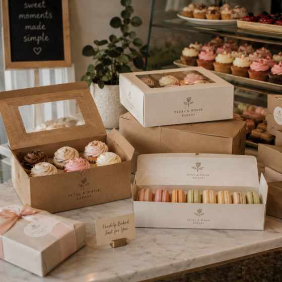Custom cupcake and dessert boxes for a dessert shop