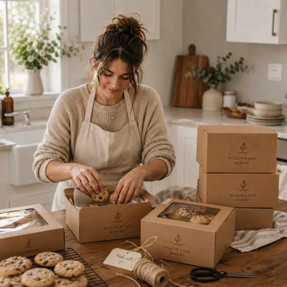 Custom bakery boxes for a home baker and cottage food business